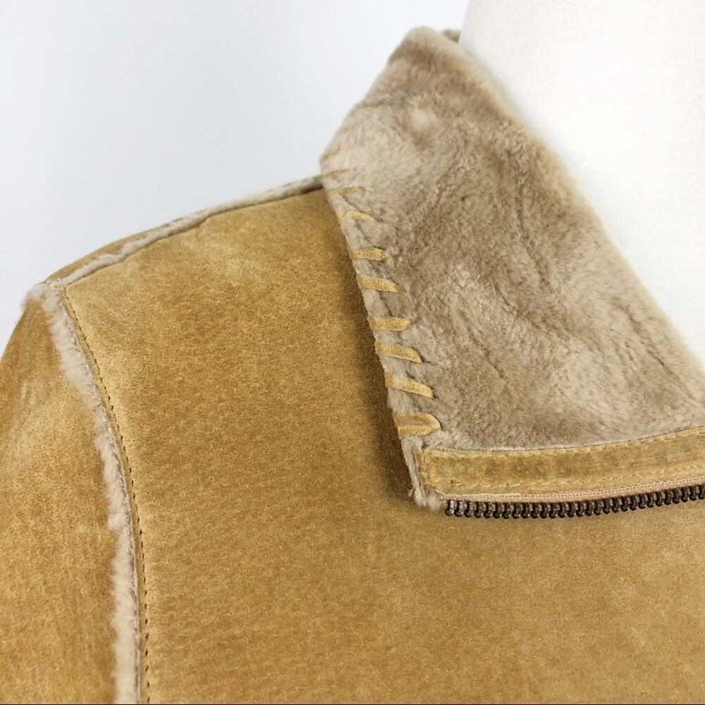 VTG Guess Shearling 100% Leather Patchwork Tan Fu… - image 9